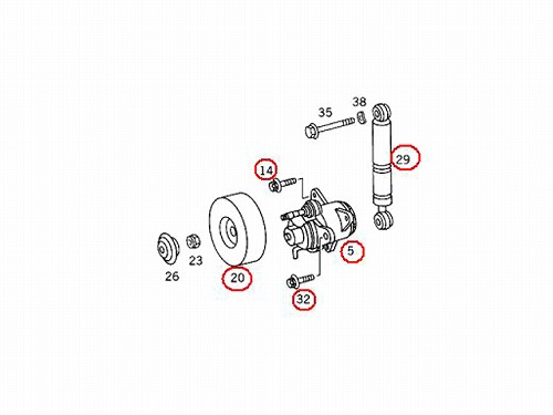 ベルトテンショナー&プーリー&ダンパー&ボルト 5点セット メルセデス