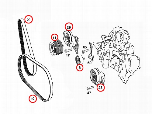 ベルトテンショナー&アイドラープーリー&ベルト 6点セット メルセデス ...