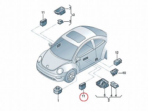 ドアロックスイッチ 右ハンドル 運転席用 VW(フォルクスワーゲン) ニュービートル(9C)