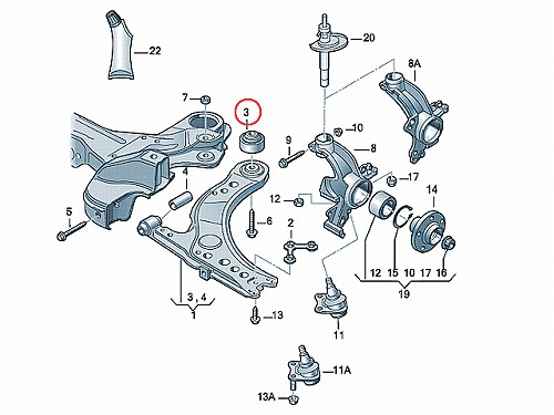 ロアアームブッシュ(コントロールアームブッシュ) フロント 後ろ側 VW