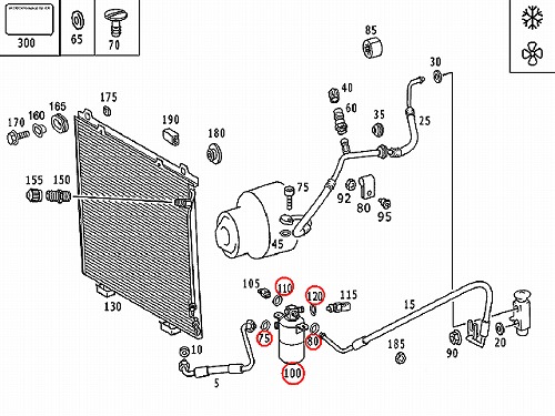 エアコンリキッドタンク(レシーバー)&Oリングセット メルセデスベンツ Eクラス W210 E230 E240 E320 E320_4マチック  E400 E420 E430 E50AMG E55AMG
