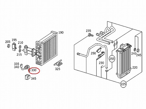 エバポレーターセンサー(エバポ温度センサー) メルセデスベンツ R129 R170 W140 W202 W208 W210