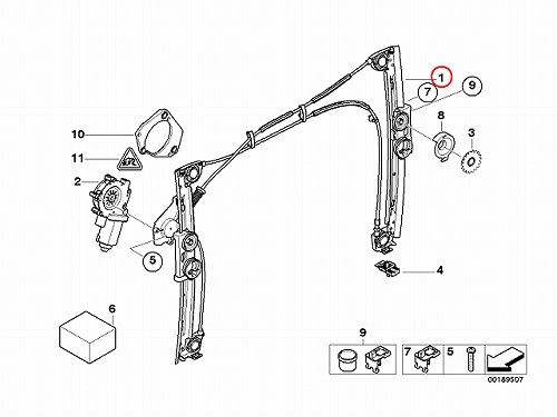 パワーウインドウレギュレーター フロント 右側 MINI(ミニ) [51337162164]