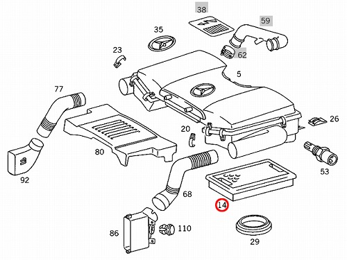 エアフィルター メルセデスベンツ R129 SL500 W124 400E 500E E400 E420 E500 W140 400SEL 500SE  500SEC 500SEL S420 S500 S500C W210 E50AMG